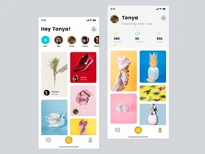 Social Photo App clean app color home screen ios photo app profile social app story ui ux yellow