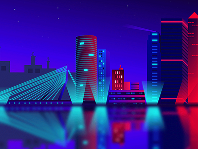 Rotterdam Skyline Illustration adobe illustrator creative design illustration neon neon illustration neon light neon skyline netherlands rotterdam skylark skyline skyline illustration skyscraper skyscrapers