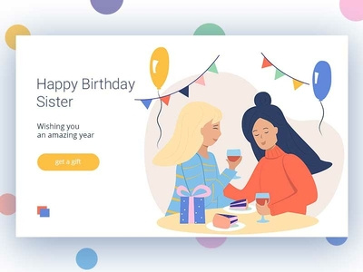Sister's birthday balloons birthday gift girl illustration