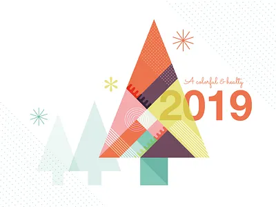 A Colorful 2019! geometic illustration vector based xmas card xmas tree