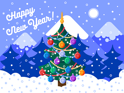 Happy New Year! art colorful design forest graphics design happy new year illustration illustrator landscape mountain tree vector vector graphic vector graphics