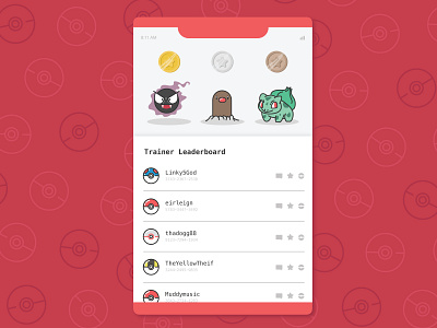 Daily UI | 019 app daily ui challange dailyui dailyui 019 design leaderboard mobile pokeball pokemon ui