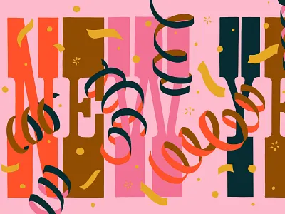 New Year bright celebration cheer colorful confetti design holiday illustration lettering new year new year 2019 party streamers typography