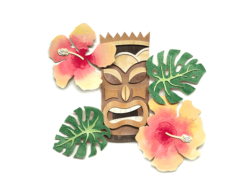 Paper Tiki cut paper floral monstera leaf paper paper art stop motion texture tiki