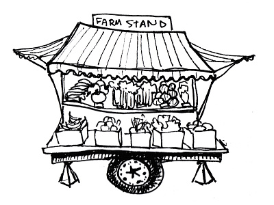 Farm Stand Illustration By Idelle Fisher farm farmers market gardening illustration organic farm pen and ink vegetables