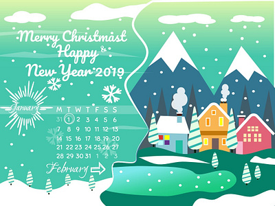 Flat Calender on 2019 flatdesign flatilustration happynewyear snowwallpaper