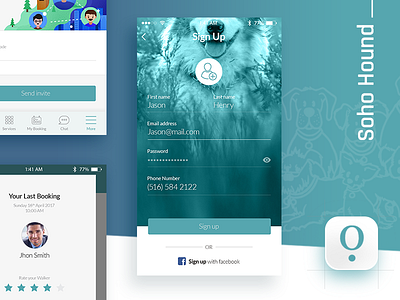 Soho Hound - Mobile App app design digital designs ios ui design mk designer graphics mobileapp pet apps pet care sign in sign up sohohound ui design ui ux design user profile website design