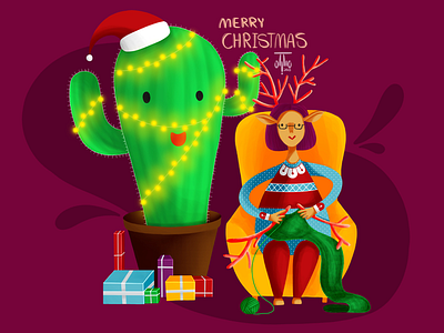 Merry Christmas cactus deer happy new year merry christmas