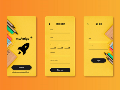 College App Design app design home app login page register form