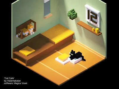 Cat cafe corner cat cat illustration design game graphic illustration pixel scene voxel voxelart