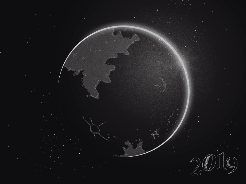 2019 🌑 2019 black white happynewyear illustration illustrator line lineart minimalism minimalist design minimalist illustration moon newyear stars wishes
