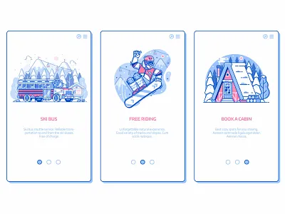 Ski Resort Onboarding Screens app flat design holidays illustration mountain onboarding onboarding screen resort screen ski ui illustration winter