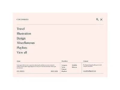 Cocoskies website blog brand designer burger menu creative studio website elegant branding feminine branding feminine website design minimalist branding modern branding navigation pink portfolio website design stylish branding ui ux wayfinding web design website website menu wordpress site