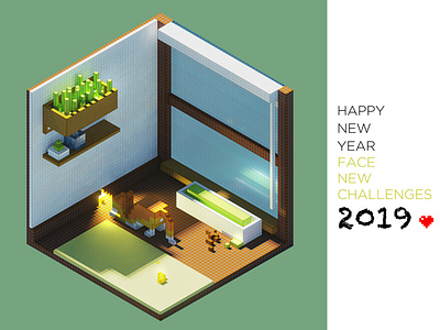 kitty: new enemy detected!!! 2019 cat cat illustration design game graphic happynewyear illustration postcard design poster scene voxel voxelart