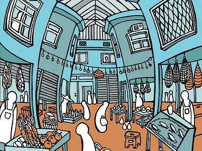 The old market animation comic design illustration spatial story book