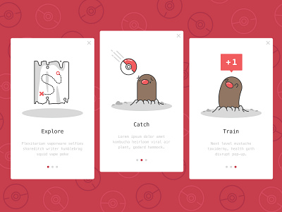 Daily UI | 023 app daily ui challenge dailyui dailyui 023 design diglet onboarding onboarding screens pokeball pokemon ui