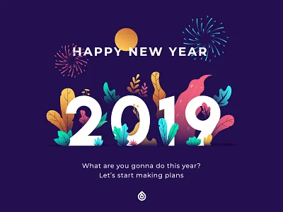 Dribbble fireworks flat illustration new year 2019 plant