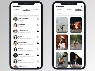 Call & Status App UI/UX Design app call chatbox design dribbble inbox ios iphone meetbox mobileapps status story ui ui ux uidesign uiuxdesign ux