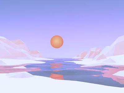 Sunset 3d blender illustration low poly lowpoly minimalist north pole snow sunrise sunset winter