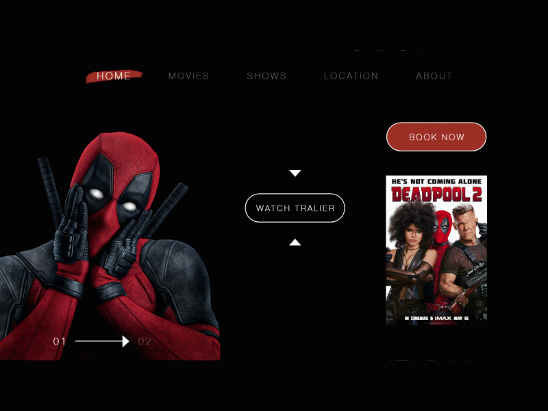 Header Navigation animation aquaman book now character clean creative deadpool header movies navigation super heros watch now