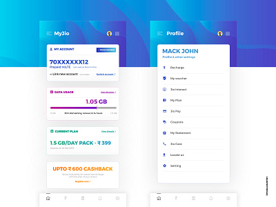 MyJio App Design Concept - Daily UI #1 clean creative daily ui dashboard ui design interface mobile app mobile app design modern ui ux ui ux design ui 100day ui design uiux userinterface ux