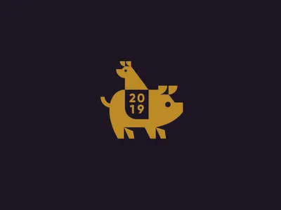 Happy 2019! animal brand identity dog farm flat geometric gold icon illustration logo new year pig