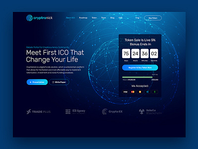 Cryptronick crypto cryptocurrency design homepage ico ico agency ui ux web webdesign