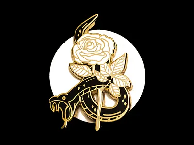 Enchanted Snake Enamel Pin 2019 black and white design enamel enamel pin enchanted flower gold good vs evil hard enamel pin illustration lapel mystic occult pin product rose snake snake pin stars