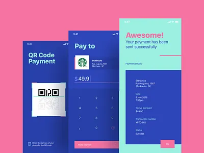 QR code payment app clean concept design design flat iphone 10 mobile ui ux wallet web