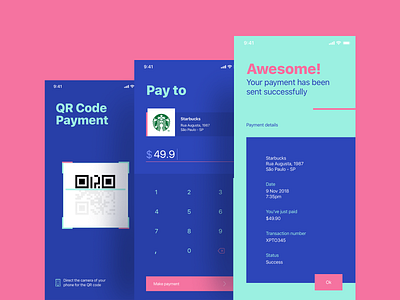 QR code payment app clean concept design design flat iphone 10 mobile ui ux wallet web