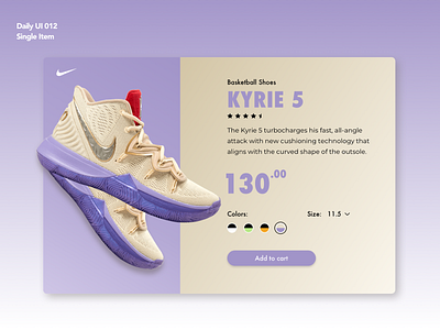 Single Item | Daily UI 012 dailyui dailyui012 kyrie kyrie irving nike shoes ui ux ui ux design ui 100 ux