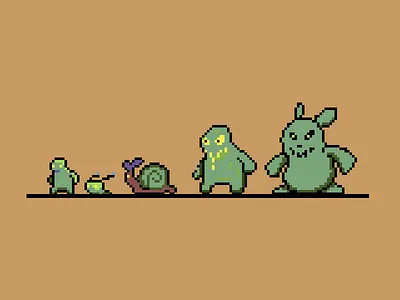 Enemy's For 2d Video Game 2d 2d art bugs bunny creatures design drawing enemy evil pixel art postapocaliptic snail toxic video game