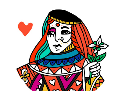 Queen of Hearts flower hand drawn hand drawn illustration heart indian queen queen of hearts royalty vector