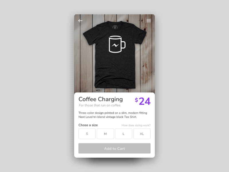 E Commerce Shop - Single Item animation app cart dailyui ecommerce interactive principle t shirt ui