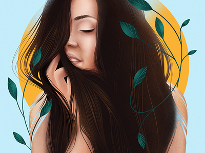 Essence of solitude blog blog illustration digital art digital illustration drawing girl hair hair drawing illustration ipad illustration ipad pro lady leaves portrait psychology sun