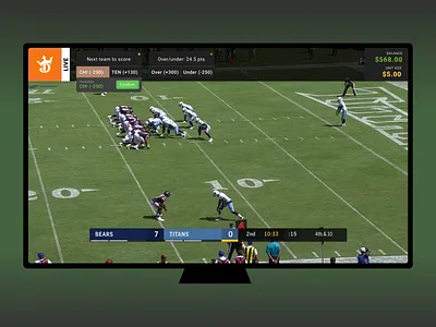 Daily UI - Day 25 - TV app bets betting dailies dailyui dailyui 025 draftkings fantasy fantasy football gambling live bet live betting smart tv tv tv app