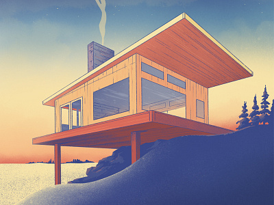 Cabin architecture cabin illustration mcm midcentury modern procreate