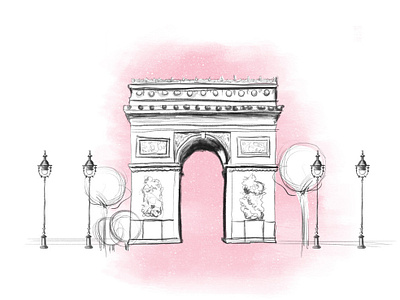 Arc De Triumph arc de triomphe digital illustration feminine france freelance illustration illustration paris pink sketch