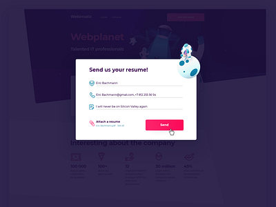 Resume form for IT company landing page cosmonaut form design resume simple space ui ux