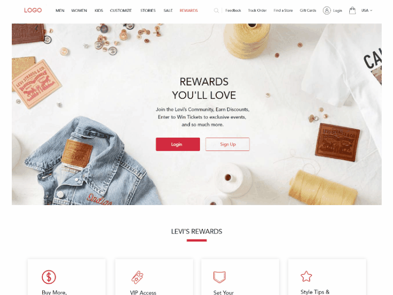 Landing Page customer minimal retail rewards website