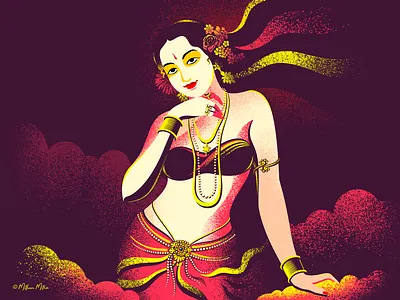 Menaka Apsara! airbrush apsara art beauty female hindu mythology illustration menaka apsara nymphs red textured vector yellow मेनका