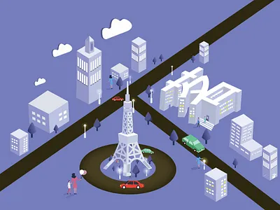 2019，Let's come on together 2.5d 城市 插图 插画