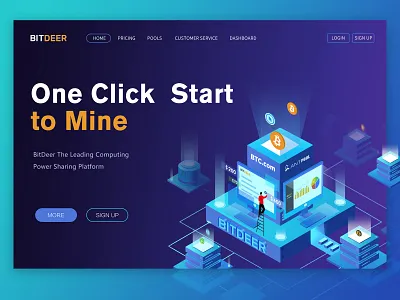Blockchain isometric banner blue and white illustration isometric