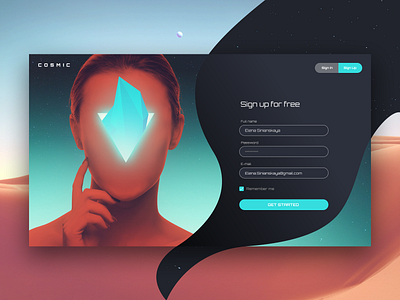 Cosmic Sign Up beautiful bright color bright colors cosmo cosmos design elena sinianskaya fantastic font form form design future sign in sign in form sign up sign up form space surrealism ui web design