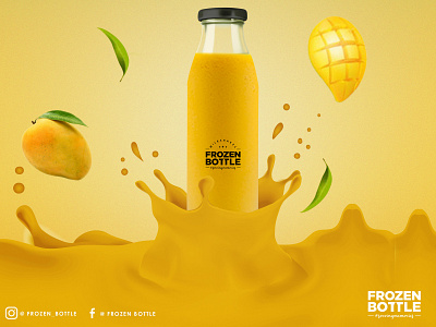 Mango Milk Shake Creative for Frozen Bottle banner bottle branding creative milk shake poster yellow