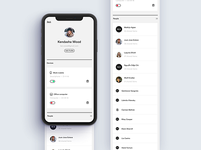 Profile app clean contacts devices interface minimal profile settings simple ui