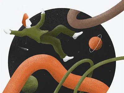 Space comet dream feeling float illustration lucid moon planet rings space think vector wiggle