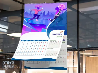 Wall Calendar 2019 calander design illustration