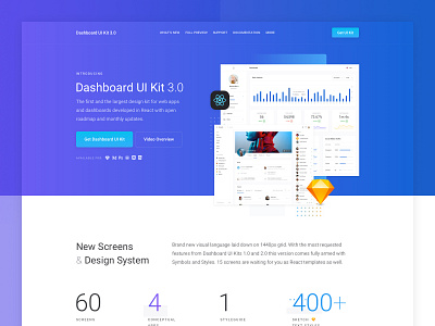 Dashboard UI Kit 3.0 Landing Page WIP button dashboard gradient graphs landing marvelapp menu profile prototype react sketch website xd