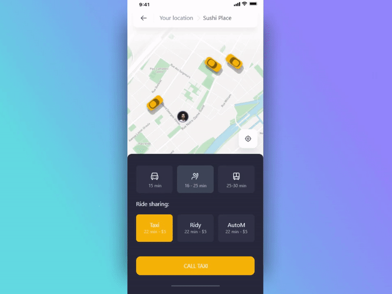 Car-Hailing app motion design animation protopie